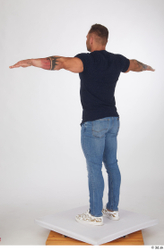 Whole Body Man White Casual Shirt Jeans Muscular Standing Studio photo references